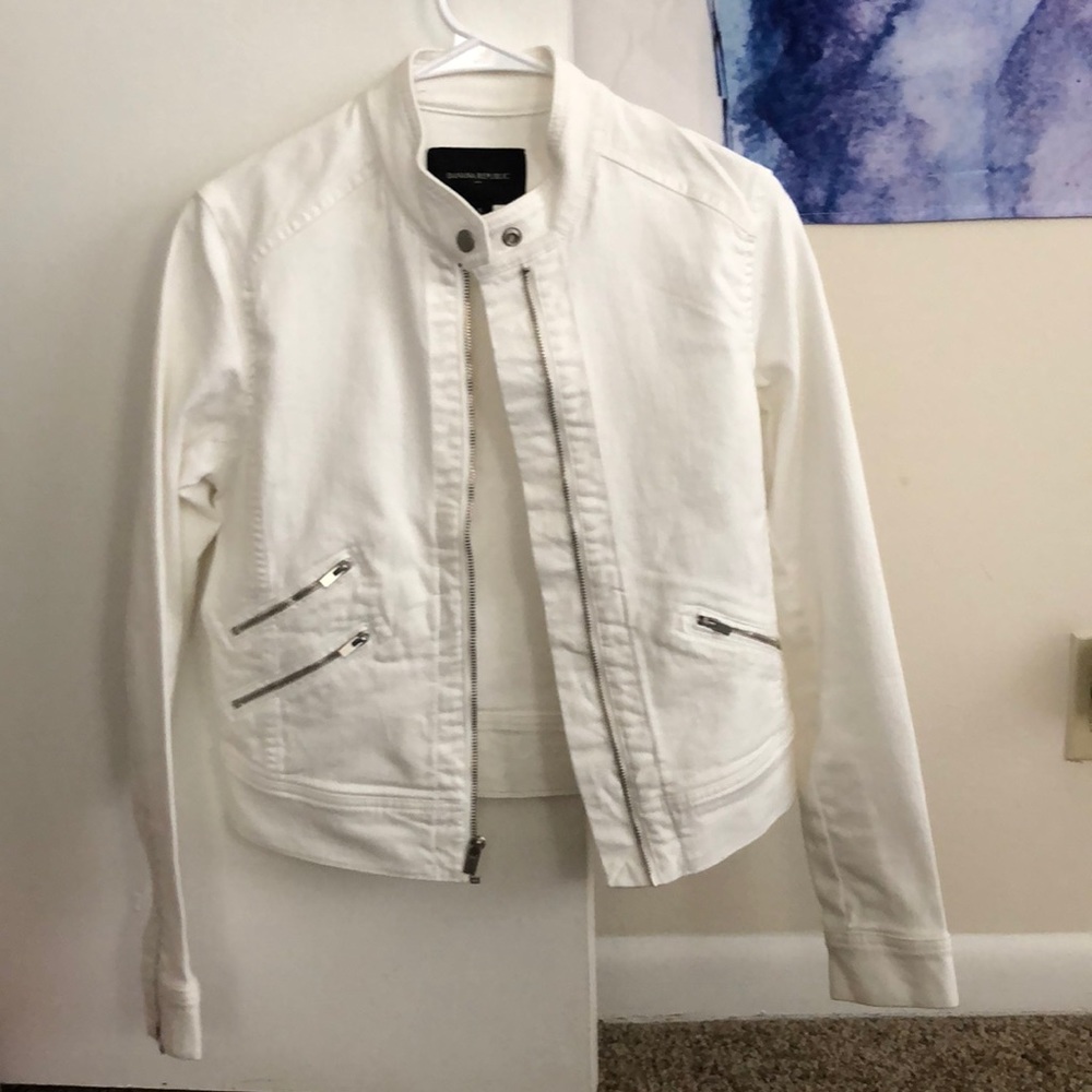 White jean motorcycle jacket
